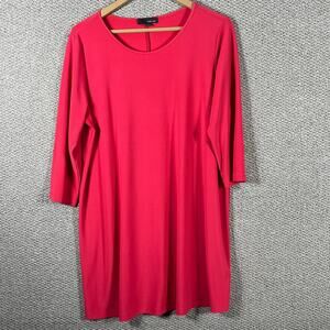 Sun Kim Simple Tunic Top Womens Large Red 3/4 Sleeves Stretch Jersey Relaxed Fit